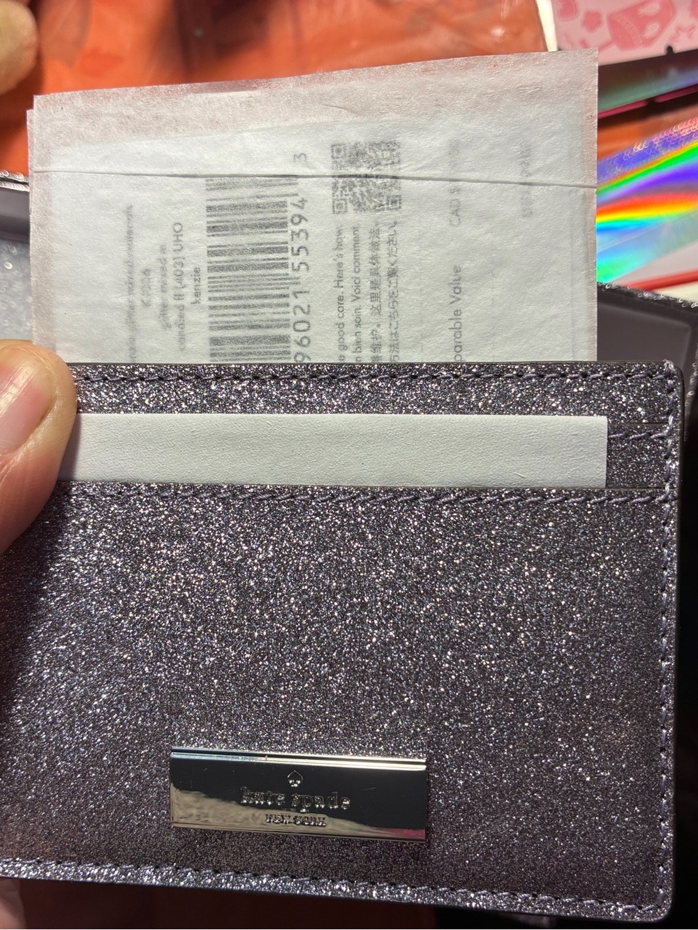 NIB & NWT Kate Spade Kenzie glitter small card holder in color Candied UHO! - Picture 6 of 8